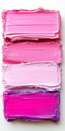 Four Shades of Pink Vibrant and Textured Oil Paint Brushstrokes Isolated on a White Backgroundの素材
