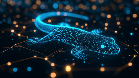 Futuristic Holographic Gecko, Exploring Digital Networks - Abstract Technology Conceptの素材