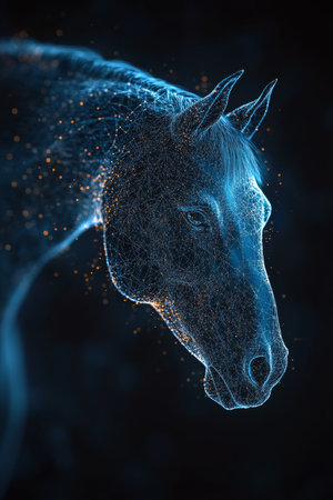 Holographic Horse Futuristic Equine Grace, Digital Art, Modern Technology, Blue Huesの素材