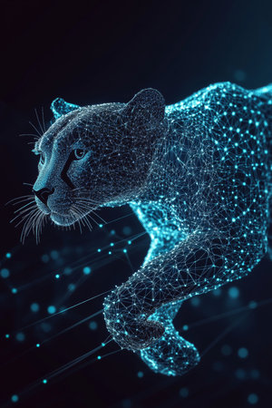 Futuristic Blue Holographic Cheetah in Digital Space, Modern Technology and Innovationの素材