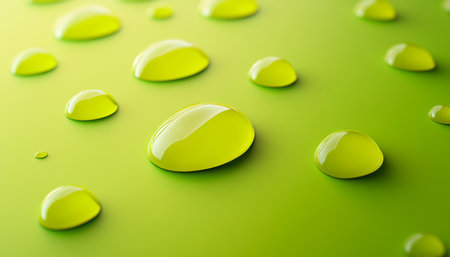 Water Droplets Beaded on a Vivid Green Surface, Showcasing Hydrophobic Properties, Macro Photographyの素材