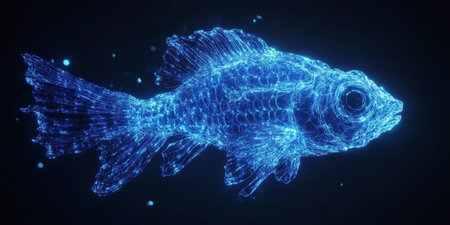 Abstract Glowing Blue Fish Digital Illustration of Marine Life and Modern Technologyの素材