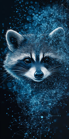 Mystical Blue Holographic Raccoon in Digital Space, Representing Modern Technology and Wildlife.の素材