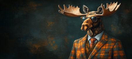 Dapper Moose Portrait of a Moose Wearing a Suit, a Striking Fusion of Wildlife and Styleの素材