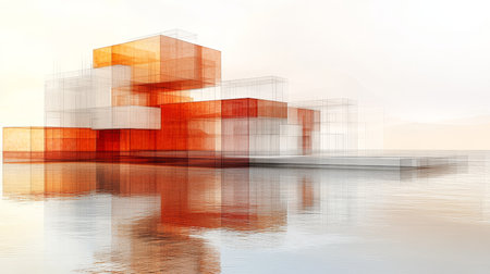 Abstract Futuristic Architecture Industrial Facility Blueprint in Vibrant Digital Renderの素材