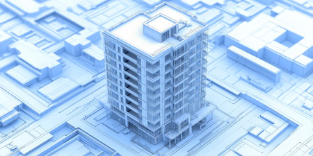 Modern Building Blueprint Architectural Design, Skyscraper Project, Urban Planning and Developmentの素材