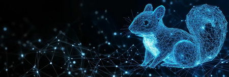 Digital Squirrel Innovation with Abstract Neon Glowing Geometric Lines, 3D Renderingの素材