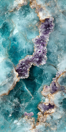 Aqua and Silver Background with Purple and White Amethyst Geode Texture, Luxury Wall Mural.の素材