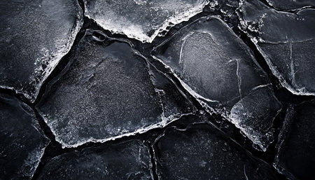 Dark Ice Texture Background, Winter Frozen Water Surface with Abstract Cracks and Patterns,の素材