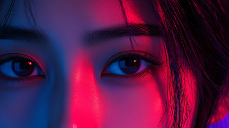 Woman s Eye, Red And Blue Light, Futuristic Technology Background Intersection Of Human Ethics, AIの素材
