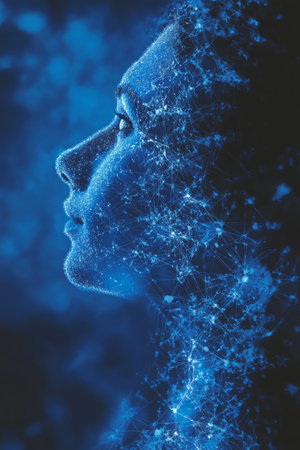 Woman s Profile Formed By Blue Glowing Particles, Abstract Digital Artwork, Conceptual Artworkの素材