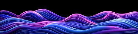 Abstract Indigo to Rich Purple Wavy Dynamic Movement Background With Soft Layered Bands Of Colorの素材