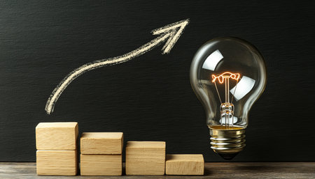 Illuminating the Surge Light Bulb Depicts Rising Electricity Costs on Black Backgroundの素材