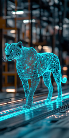 Holographic Cheetah A Stunning Representation of Technology and Nature, AI Generatedの素材
