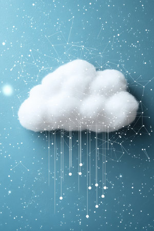 Data Streams Flow From Ethereal Cloud, Representing Cloud Computing and Digital Information Transferの素材