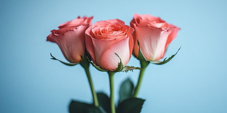 Trio Of Pink Roses A Stunning Close-up, Perfect Design For Weddings Invitations and Greeting Cardsの素材