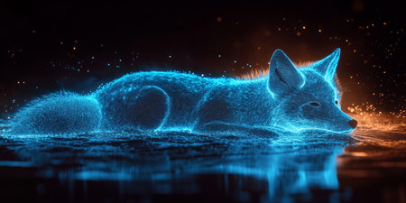 Luminous Holographic Blue Fox A Striking Image of Technological Integration with Natureの素材