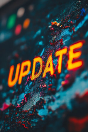 Glowing UPDATE Text on Colorful Abstract Digital Background, Software Upgrade Conceptの素材