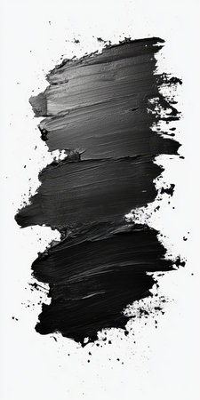 Bold, Textured Black Abstract Brush Strokes of Oil or Acrylic Paint Isolated on White Backgroundの素材