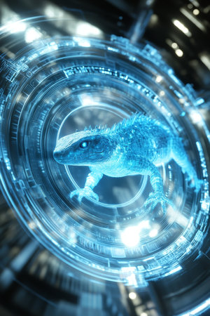 Holographic Lizard in Cyberspace Technological Advancement and Futuristic Innovationの素材