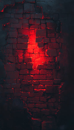 Grunge Red Brick Wall Background, Abstract Urban Texture With Dramatic Light And Shadow.の素材