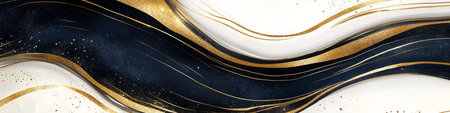 Luxury Fluid Art Background Swirls of Navy Blue and Gold Metallic Abstract Marble Liquid Pattern.の素材