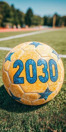 Worn Soccer Ball With The Year 2030, Representing Anticipation For The Future Of Sportの素材