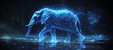 Holographic Elephant as a Symbol of Technology, Innovation, and Digital Transformationの素材
