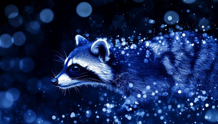 Futuristic Blue Holographic Raccoon in Digital Space, Modern Technology and Innovationの素材