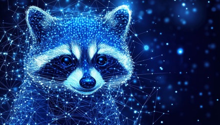 Abstract, Glowing Raccoon Face, Plexus Effect, Wildlife Animal, Digital Art Illustrationの素材