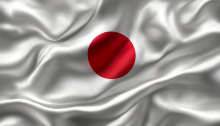 Flag of Japan, a Waving Japanese Banner on a Clean White Background, Perfect for Cultural Projects.の素材