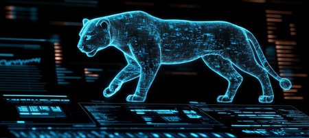 Holographic Lion in Digital Landscape A Glimpse into Modern Technological Advancementsの素材
