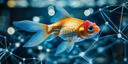 Goldfish Swimming In Digital Space, Holographic Effect Illustrating Modern Technology And Innovationの素材