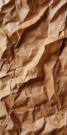 Beige Wrinkled Paper Background. Full Frame Of Crumpled Old Craft Paper Texture With Copy Space.の素材