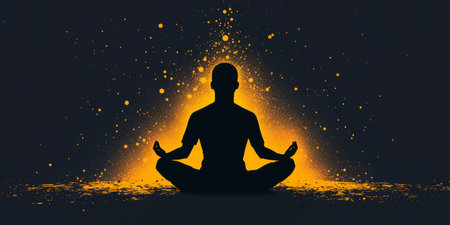 Silhouette of Meditating Person with Glowing Energy Field, Concept for Meditation and Mindfulnessの素材