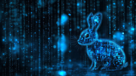 Holographic Rabbit Formed by Binary Code A Vision of Future Technology and Innovation.の素材