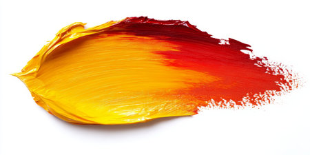 Brush Stroke Of Red And Yellow Oil Paint Isolated On A Pristine White Canvas Background.の素材