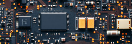 Close-up View of the Circuit Board, Modern Tech and Digitalization with Electronic Componentsの素材