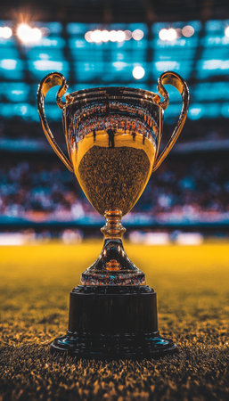 Golden Trophy Under Stadium Lights A Celebration of Victory and Sporting Achievementの素材