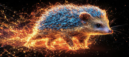 Futuristic Blue Hedgehog in Digital Space, a Symbol of Modern Technology and Innovationの素材