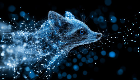 Holographic Fox A Futuristic Vision of Technology, Rendered in Blue Light and Particlesの素材