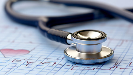 Stethoscope On EKG Chart Heart Healthcare, Medical Diagnosis, And Cardiology Conceptの素材