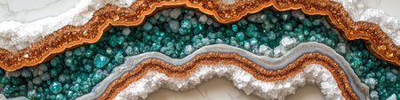 Luxury Ivory, Copper, And Green Druzy Geode Texture, Abstract Mineral Background With Wavy Patternの素材