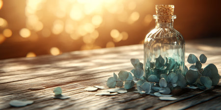 Eucalyptus Essential Oil in Glass Bottle. Alternative Medicine, Spa and Wellness Concept.の素材