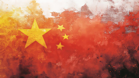 Grunge Flag of China Abstract Background in Red and Yellow, a Symbol of Chinese Identity.の素材