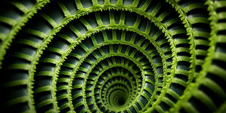 Abstract Green Spiral Intricate, Fern-Like Patterns Creating a Mesmerizing Visualization,の素材