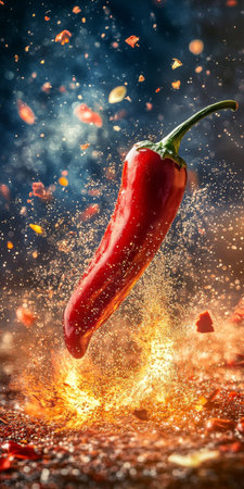 Red Hot Chili Pepper Igniting in Fiery Explosion A High-Speed Food Photography Masterpieceの素材