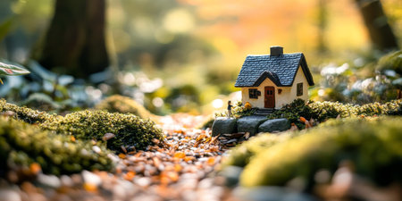 Whimsical Miniature Cottage in Enchanted Forest, Concept of Dream Home, Escape and Tranquilityの素材