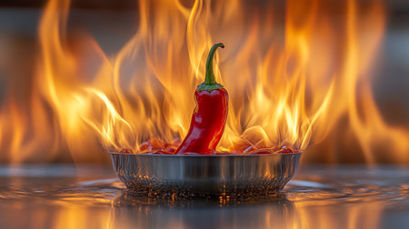 Red Hot Chili Pepper Ablaze High-Speed Photography of a Pepper Engulfed in Vivid Flamesの素材