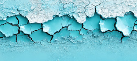 Cracked Ice, Winter Background With Frozen Texture In blue tones, Climate Change Concept.の素材
